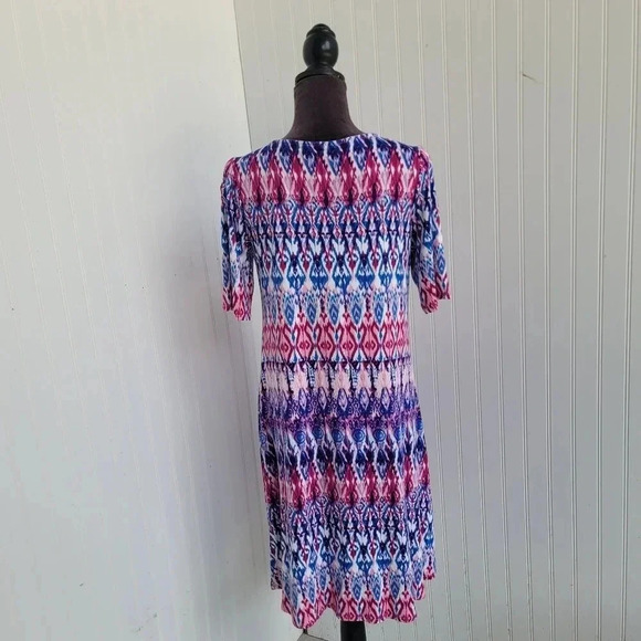 Chico’s Pastel Ikat Print Keyhole Short Dress Warm Multi Size 0 Small Blue Pink - Picture 9 of 12